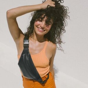 Upcycled Leather Fanny Pack - Black Croc